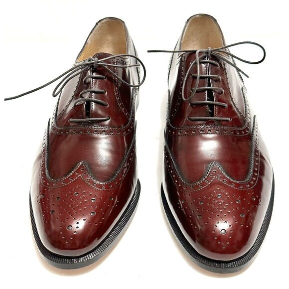 SALVATORE FERRAGAMO Oxblood Leather Brogue Wingtip Oxford Dress Shoes 8.5 D